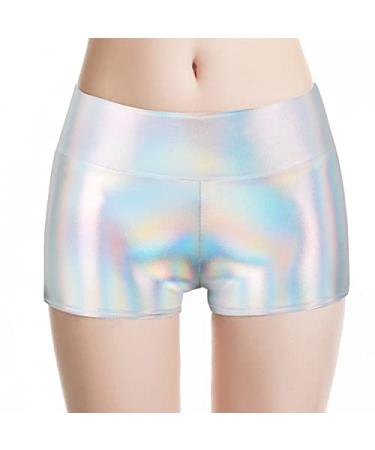 PrettyGuide Women's Shiny Metallic Shorts High Waist Rave Disco Booty Dance Bottoms Hot Pants XX-Large Laser