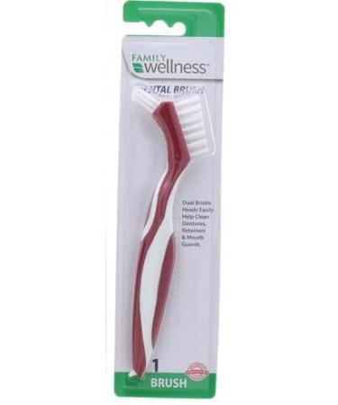 Family Wellness Battery Powered Denture Cleaning Brush, Dual Bristle Heads, with Deep Clean Pick, Assorted Colors