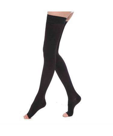 Shtgoi Medical compression stockings Women's thighs Open toe Support socks 23-32mmHG graded support socks long nylon thrombosis socks for varicose veins edema flight black l
