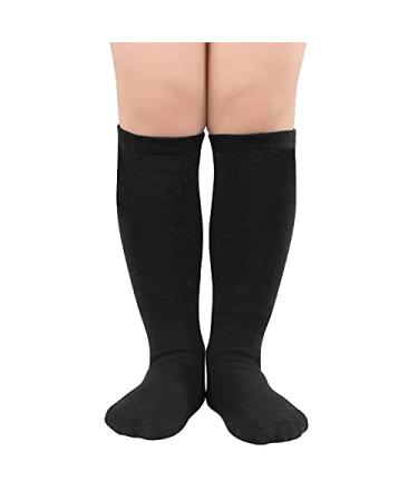 Kids Child Soccer Socks Stripes Knee High Tube Socks Cotton Uniform Sports Socks for Toddler Boys Girls One Size 1 Pack Pure Black