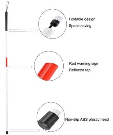 Reflective Red Aluminum Folding Walking Cane Stick for The Blind - 4 Sections - Buy Online on GoSupps.com