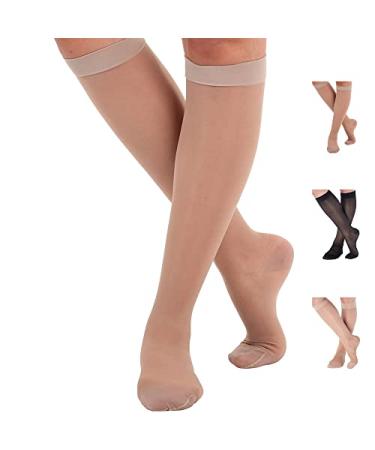 Womens Sheer Compression Socks 20-30mmHg - Knee Hi Support Stockings Large (Pack of 1) Nude