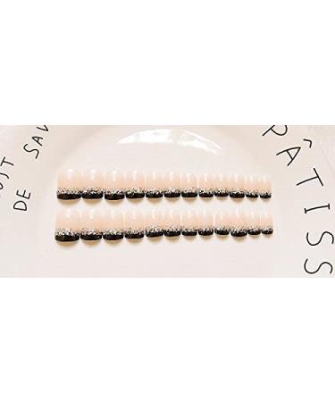 French Fake Nails - Nude & Black Glitter Artificial Nails for Daily Wear | Medium Size False Nails - Buy Online on GoSupps.com