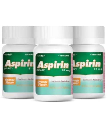 HealthA2Z Aspirin 81mg Chewable Tablets - 3 Packs (108 Tablets) | Low Strength Orange Flavor Pain Reliever | Reduce Headaches & Pains - Buy Online on GoSupps.com