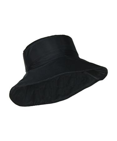 FLH Cute Bucket Rain Hat w/Buckle Accent, 3.5 inch Wide Brim, Roll-Up Packable Black