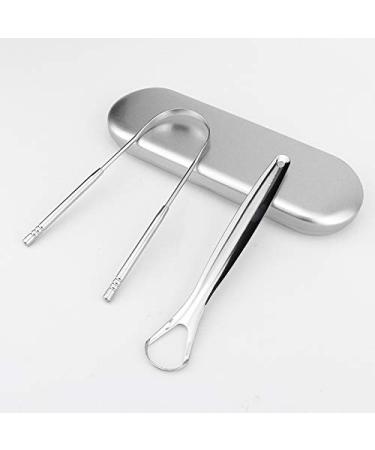 Tongue scraper tongue cleaner 304 stainless steel eliminates bad breath protects taste buds easy to clean portable with iron box 2 pieces