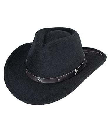 Western Cowboy Hat for Men Women Classic Roll Up Fedora Hat with Buckle Belt (Hat Circumference 22.4-22.8") Black Medium
