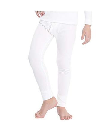 MANCYFIT Thermal Pants for Boys Fleece Lined Leggings Long Underwear Base Layer White Large