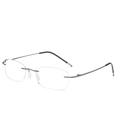 Koosufa Titan borderless reading glasses Blue light filter men women ultra light frameless reading gill reading help workplace glasses anti fatigue glasses with strength 0.0 1.5 2.0 2.5 3.5 4.0 1x gray 1.5 x