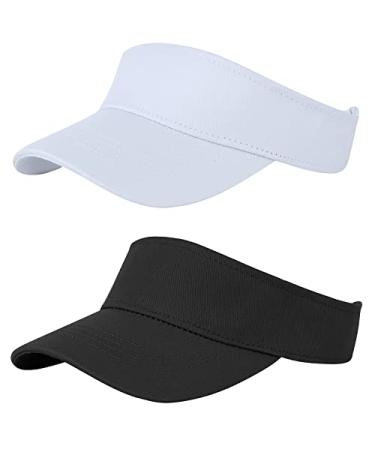 Sun Visor Hat Adjustable 100% Cotton Ponytail Sport Hats Kids Beach Visor Sun Visors for Girls Youth Women Black&white 6-10 Years