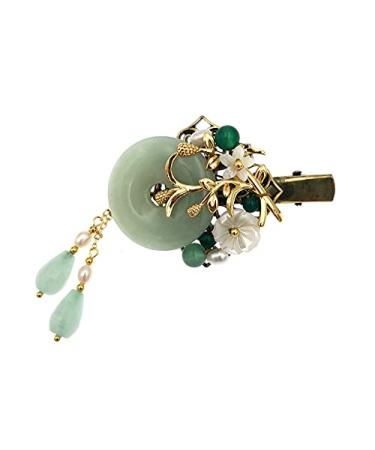 Chinese Lucky Jade Hairpin Vintage Tassel Hair Clip Hanfu Accessory - Women's Antique Cosplay Gift - Buy Online on GoSupps.com