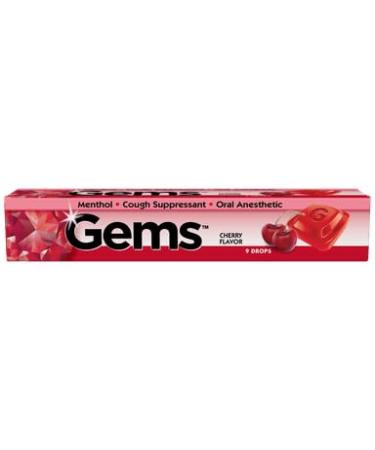 Gems Cough Drops Cherry Flavored - Soothing Throat Relief Cough Drops Menthol Cough Suppressant Cold & Sore Throat Relief That Lasts - Rich and Refreshing Taste - 9 Count Stick (Pack of 12) Cherry 9 Count Stick (Pack of 12)