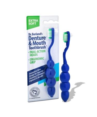 Dr. B Dental Solutions Ergonomic Denture and Mouth Toothbrush Extra Soft Bristles Removes Adhesives Food Stains and Odors Single Blue Pack