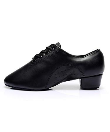 HROYL Little Boy/Big Kids/Men Dance Shoes Leather lace-up Ballroom Shoes for Latin Tango Salsa Dance Performence Shoes Z-238 7 Women/7 Men Black