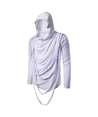 Vickyleb Men Soild Sweatshirt Long Sleeved Hooded Collar Pullover Sweatshirt Male Casual Blouse Temperament Pullover White XX-Large