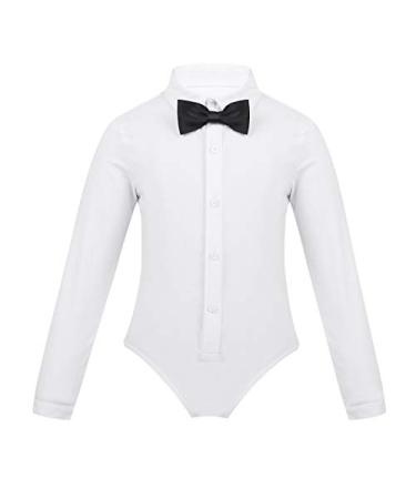 Yihuimin Boys Girls Long Sleeve Button Down Leotard Latin Dance Shirts Salsa Tango Athletic Top White 10 Years
