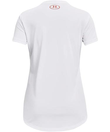 Under Armour Girls' Tech Solid Sportstyle Short-Sleeve T-Shirt - White/Electric Tangerine, Large - Buy Online on GoSupps.com