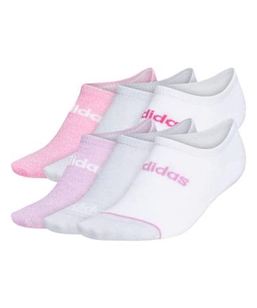 adidas Women's Superlite Linear 3 6-Pack Super No Show Medium White/Pulse Lilac Purple/Clear Onix Grey