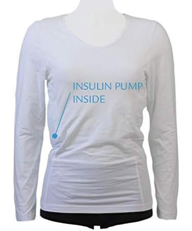 ANNAPS Women's White Diabetes Long Sleeve T-Shirt with Insulin Pump Pockets - Size L - Buy Online on GoSupps.com