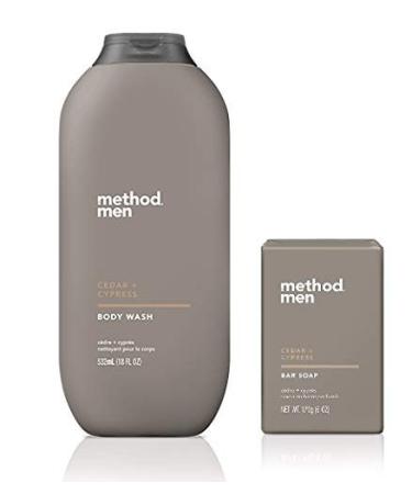 Method Men's - Cedar + Cypress Body Wash 18 Ounce & Cedar + Cyprus Bar Soap - Set of 2