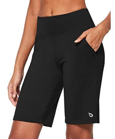 BALEAF Women's Bermuda Long Shorts Athletic High Waisted Shorts 10" for Casual Summer Running Quick Dry Knee Length Black Large - Buy Online on GoSupps.com