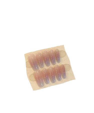 Handmade peach pink jelly press on nails long full cover ballet fake nails with glue detachable stick on nails short tips (Color : 3 Size : M)