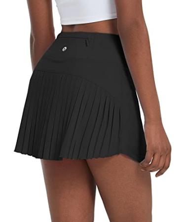BALEAF Women's Pleated Tennis Skirts High Waisted Lightweight Athletic Golf Skorts Skirts with Shorts Pockets Black Medium