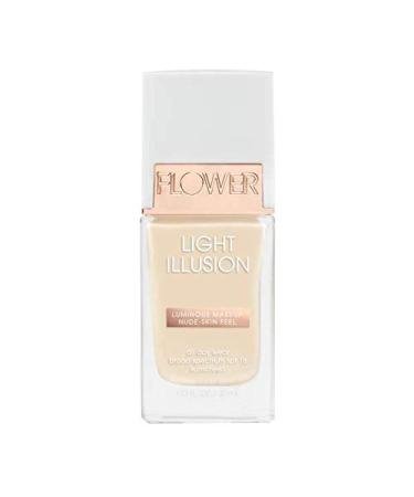 Flower Beauty Light Illusion Foundation with SPF 18 - Liquid Foundation Makeup with Buildable Coverage & Breathable/Lightweight Formula - Natural Complexion (Shell)