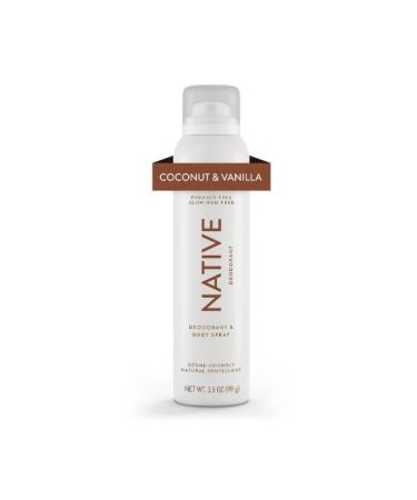 Native Whole Body Deodorant Spray Coconut & Vanilla Aluminum Free for Women and Men3.5 oz pack of 1.