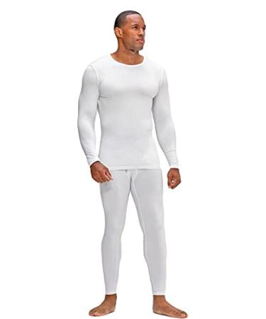 DEVOPS Men's Thermal Underwear Long Johns Set with Fleece Lined Large White