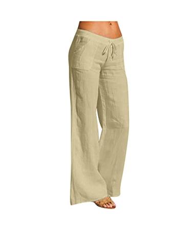 Lovely Nursling Summer Pants for Women Dressy, Women's Boho Linen High Waist Pants Capri Flowy Wide Leg Pant Ta2-b-beige Medium