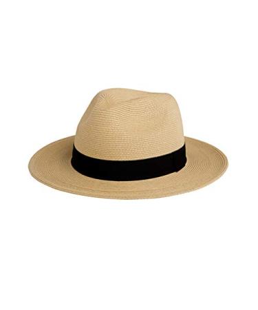 Pineapple&Star Sun Straw Fedora Beach Hat Fine Braid UPF50+ for Unisex Beige Small