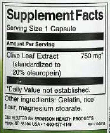 Swanson Olive Leaf Extract 750mg - 60 Capsules | Super Powerful Natural Supplement for Immune Support and Antioxidant - Buy Online on GoSupps.com