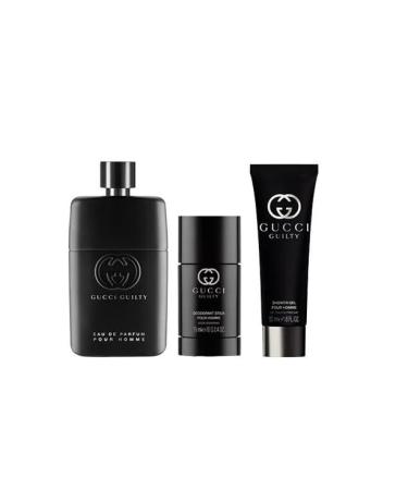 Gucci Guilty Pour Homme 3 Pcs Gift Set: Eau de Parfum 90ml Spray + 75ml Deo + 50ml Gel - Hard Box