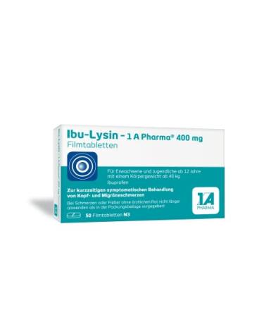 IBU-LYSIN-1 A Pharma 400 mg film-coated tablets with ibuprofen (as an ibuprofen DL-lysine) 50 pcs.: Quick help with headache 50 pieces (1 Pack)
