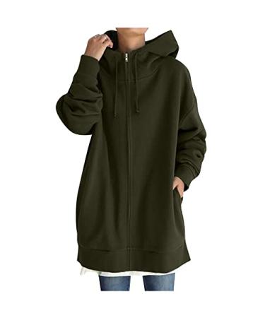 Women's Zipper Hoodies Plus Size Long Sleeve Sweatshirts with Pockets Casual Pullover Long Coats Hooded Tops A#army Green 5X-Large
