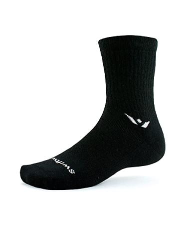 Swiftwick- PURSUIT HIKE SIX Medium-Weight Hiking Socks, Merino Wool, Mens and Womens Black Large