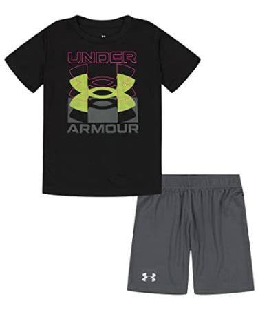 Under Armour Boys Sleeve Tee Set, Lightweight Breathable T-Shirt And Short Set, Black Infinite, 4T US