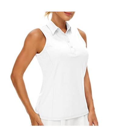 Casei Women's Sleeveless Golf Polo Shirts UPF 50+ Quick Dry Collared Polo Shirts Athletic Tank Tops Shirts Medium Pure Wihte