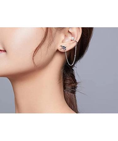 Earrings for Women 1 Piece Sterling Silver Flying Swallow Ear Clip with Chain Earrings for Women Party Girl Elegant Jewelry - Buy Online on GoSupps.com