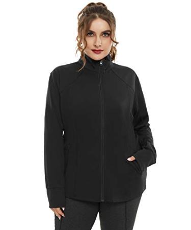 Hanna Nikole Plus Size Running Jackets for Women Full Zip with Thumb Holes Black 22 Plus