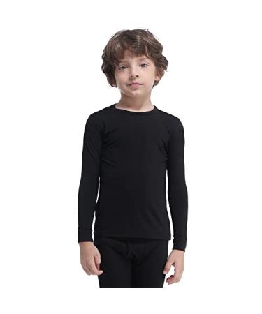 Subuteay Boys Thermal Top Fleece Lined Long Johns Long Sleeve Undershirts Baselayer for Kids Top - Black Medium
