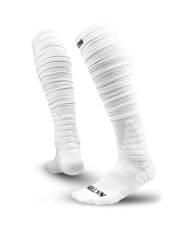 Nxtrnd XTD Scrunch Football Socks, Extra Long Padded Sport Socks for Men & Boys White Large