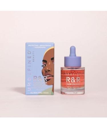 Undefined Beauty R&R Sun Elixir Broad Spectrum SPF 30 Glow Oil infused with Vitamin C Amla Tsubaki Seed Milk Thistle to brighten protect and nourish face oil hair oil scalp oil body oil