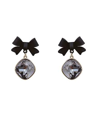 Earrings for Women Ladies Earrings Ladies Elegant Earrings Black Bowknot Square Pendant Earrings Christmas Party Banquet Earrings Jewelry Fashion Earrings Earrings for Women
