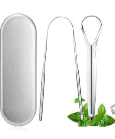 Tongue Scraper Stainless Steel Tongue Cleaner with Metal Storage Case Tongue Cleaner for Fresh Breath and Oral Hygiene 2 Pack