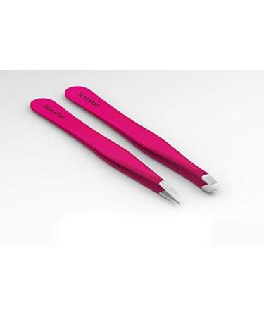 Suvorna 4 Precision Aligned Professional Tweezers Color Sets with Premium Stainless Steel. One Sharp Pointed Pair and One Straight Tip Pair for Precision Eyebrow Shaping. Pink