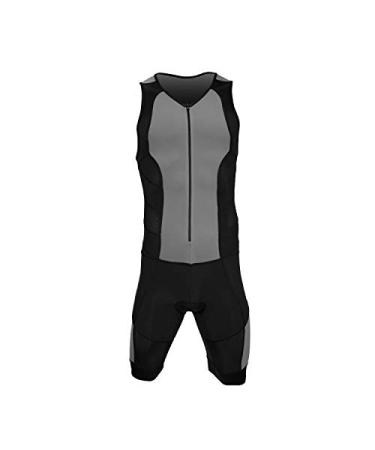 Kona II Mens Triathlon Suit - Sleeveless Speedsuit Skinsuit Trisuit with Storage Pocket and Bonus Race Bib Belt Small Charcoal/Black