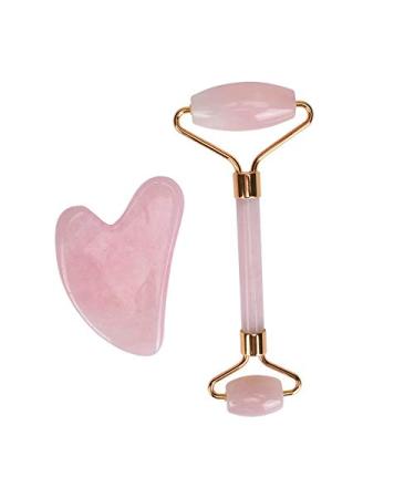 Jade Roller & Gua Sha Set Face Roller and Gua Sha Facial Tools for Skin Care Routine and Puffiness Pink