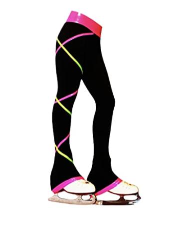 Ice Fire Figure Skating Criss Cross Pants - Pink/Lime (Modern/Fitted, 10-12 Years)